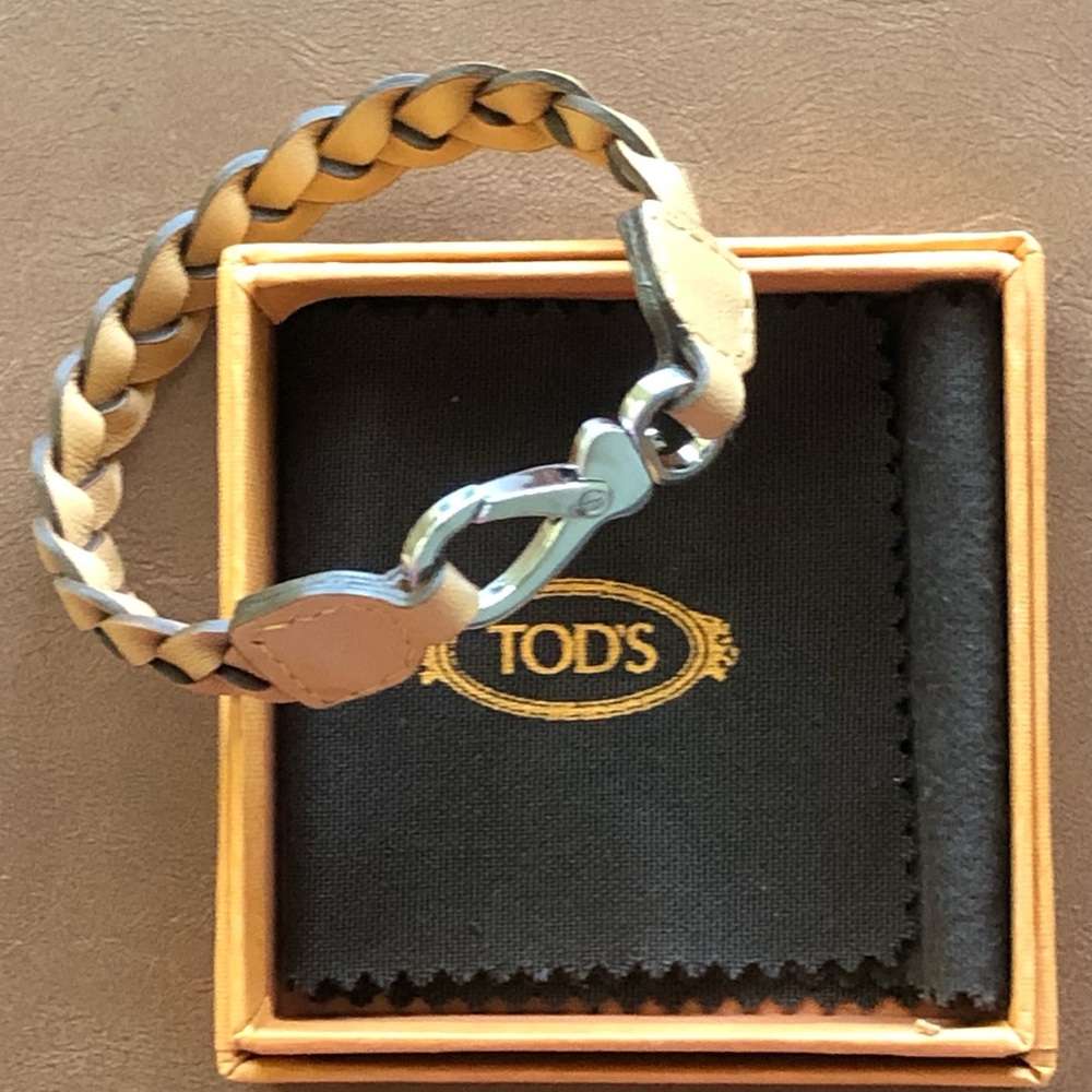 TOD'S Braided Leather Bracelet  w/ Silver-Tone accents